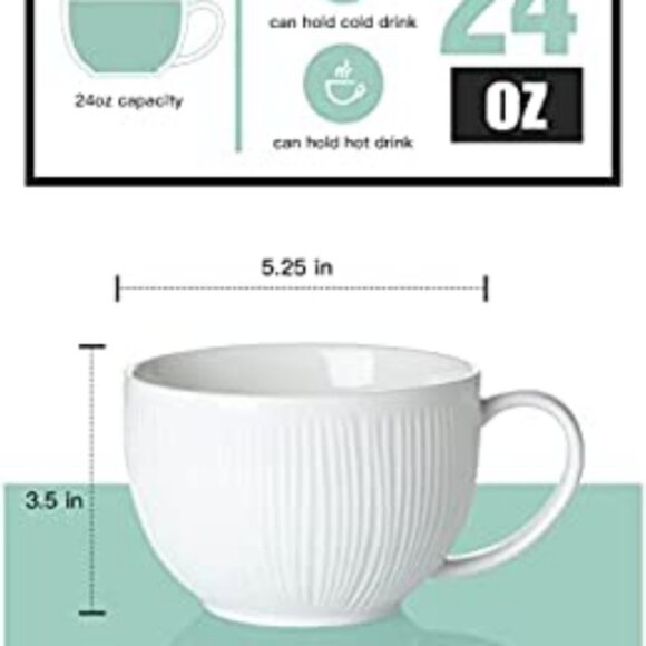 Set of 4 Large Ceramic Soup Mugs | Modern Design | White | Jumbo 1.5 lb Capacity - Picture 5 of 7